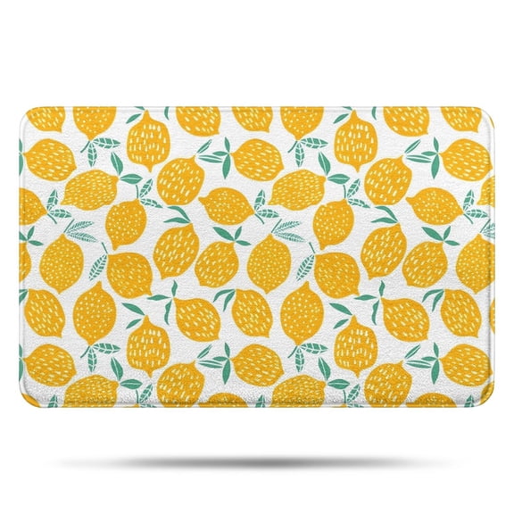 Yellow Lemon Fruit Leaves White Pattern Bathroom Rugs Mat,Non Slip Microfiber Bathroom Rug,Rubber Backing,Soft Bathroom Mats for Bathroom Floor,Tub and Shower,17x27in(43x68cm)
