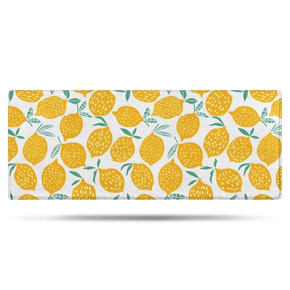 Yellow Lemon Fruit Leaves White Pattern Bathroom Rugs Mat,Non Slip Microfiber Bathroom Rug,Rubber Backing,Soft Bathroom Mats for Bathroom Floor,Tub and Shower,60x24in(150x60cm)