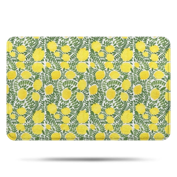 Yellow Lemon Fruit Leaves White Pattern Bathroom Rugs Mat,Non Slip Microfiber Bathroom Rug,Rubber Backing,Soft Bathroom Mats for Bathroom Floor,Tub and Shower,17x27in(43x68cm)