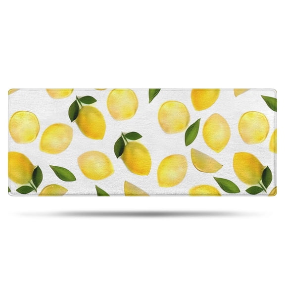 Yellow Lemon Fruit Leaves White Pattern Bathroom Rugs Mat,Non Slip Microfiber Bathroom Rug,Rubber Backing,Soft Bathroom Mats for Bathroom Floor,Tub and Shower,60x24in(150x60cm)