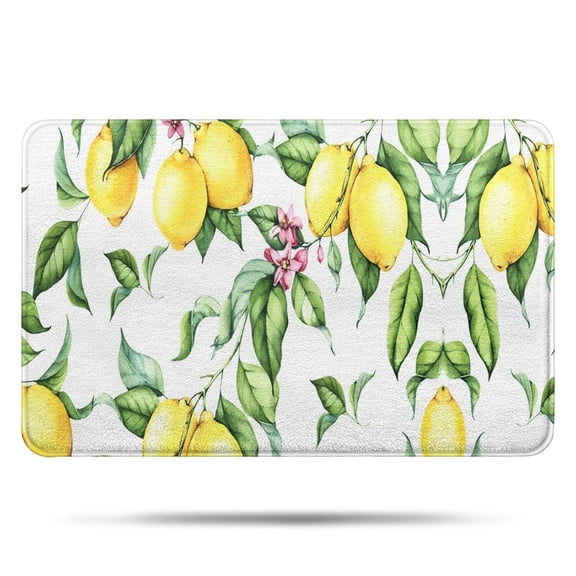 Yellow Lemon Fruit Leaves White Pattern Bathroom Rugs Mat,Non Slip Microfiber Bathroom Rug,Rubber Backing,Soft Bathroom Mats for Bathroom Floor,Tub and Shower,17x27in(43x68cm)