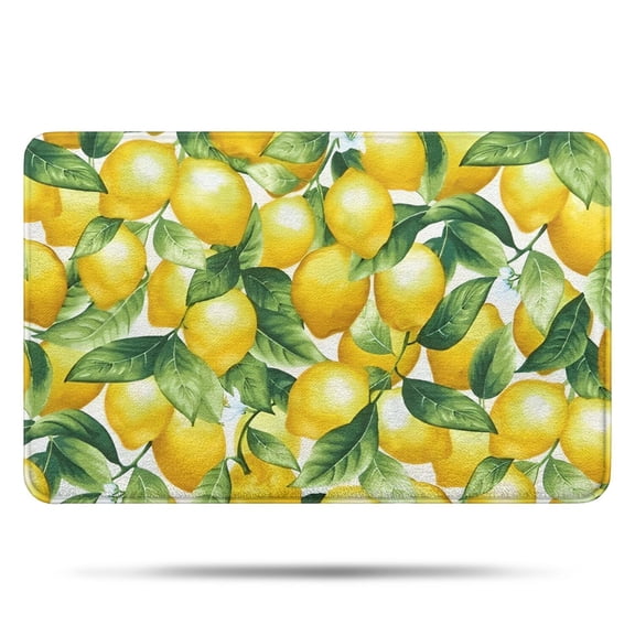 Yellow Lemon Fruit Leaves White Pattern Bathroom Rugs Mat,Non Slip Microfiber Bathroom Rug,Rubber Backing,Soft Bathroom Mats for Bathroom Floor,Tub and Shower,17x27in(43x68cm)