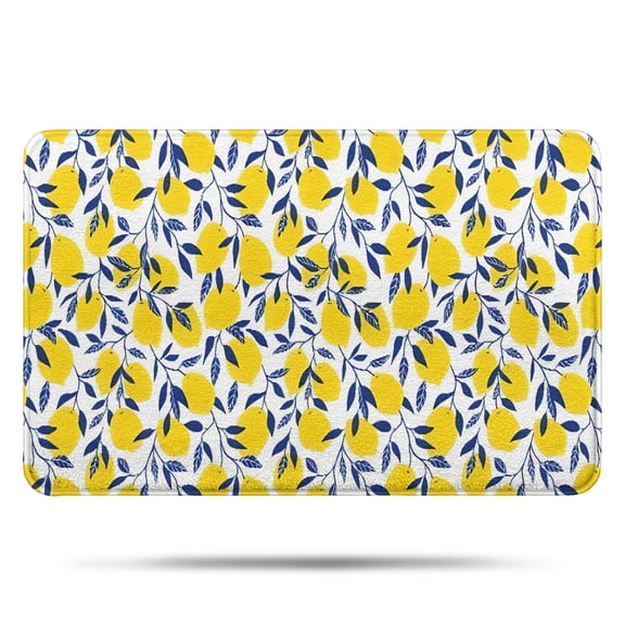 Yellow Lemon Fruit Leaves White Pattern Bathroom Rugs Mat,Non Slip Microfiber Bathroom Rug,Rubber Backing,Soft Bathroom Mats for Bathroom Floor,Tub and Shower,17x27in(43x68cm)