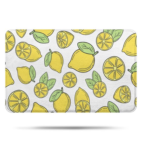 Yellow Lemon Fruit Leaves White Pattern Bathroom Rugs Mat,Non Slip Microfiber Bathroom Rug,Rubber Backing,Soft Bathroom Mats for Bathroom Floor,Tub and Shower,17x27in(43x68cm)