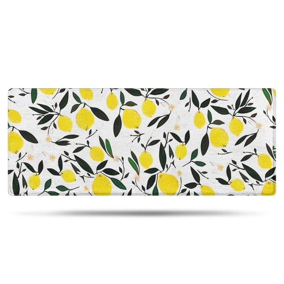 Yellow Lemon Fruit Leaves White Pattern Bathroom Rugs Mat,Non Slip Microfiber Bathroom Rug,Rubber Backing,Soft Bathroom Mats for Bathroom Floor,Tub and Shower,60x24in(150x60cm)