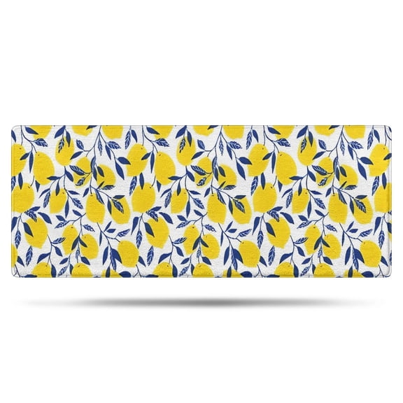 Yellow Lemon Fruit Leaves White Pattern Bathroom Rugs Mat,Non Slip Microfiber Bathroom Rug,Rubber Backing,Soft Bathroom Mats for Bathroom Floor,Tub and Shower,60x24in(150x60cm)
