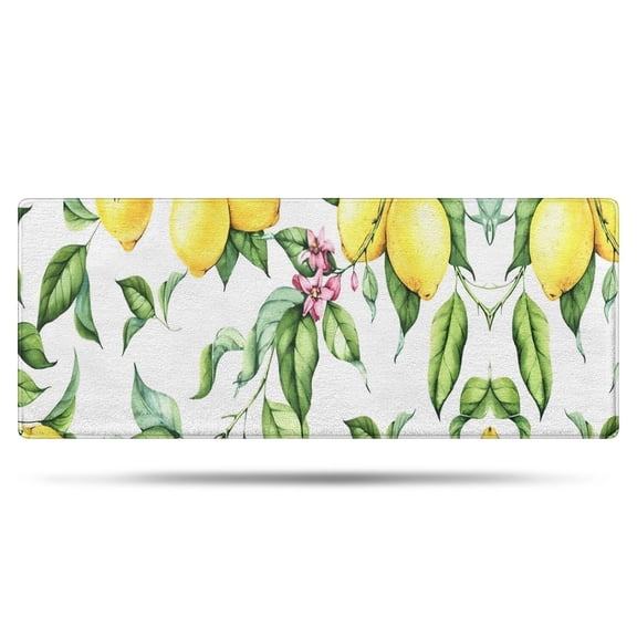 Yellow Lemon Fruit Leaves White Pattern Bathroom Rugs Mat,Non Slip Microfiber Bathroom Rug,Rubber Backing,Soft Bathroom Mats for Bathroom Floor,Tub and Shower,60x24in(150x60cm)