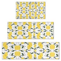 Yellow Lemon Fruit Leaves White Pattern Kitchen Rugs Sets Of 3,Kitchen Runner Rugs Non Skid Washable,Decorative Kitchen Floor Mats for Kitchen,Sink,Laundry,17"x30"  17"x47"   17"x59"