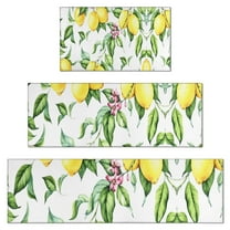 Yellow Lemon Fruit Leaves White Pattern Kitchen Rugs Sets Of 3,Kitchen Runner Rugs Non Skid Washable,Decorative Kitchen Floor Mats for Kitchen,Sink,Laundry,17"x30"  17"x47"   17"x59"