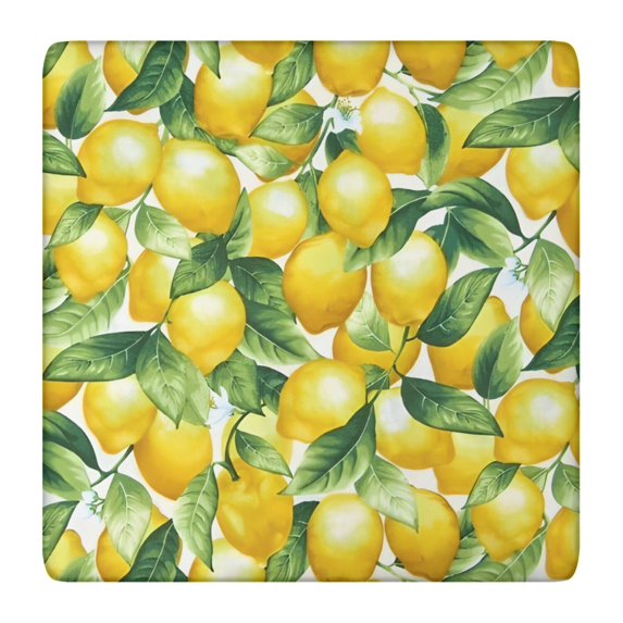 Yellow Lemon Fruit Leaves White Pattern Square Fitted Tablecloth with Elastic Edge,Square Table Cover,Washable Elastic Table Cover for Home Kitchen Party Decor 36"x36"