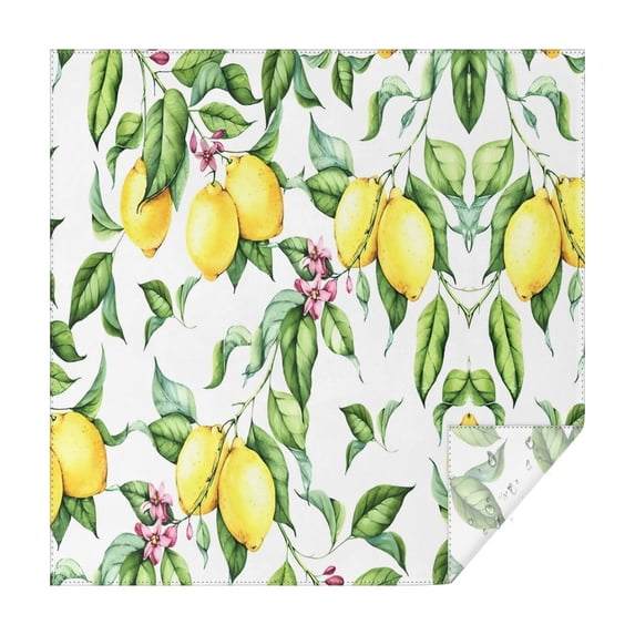 Yellow Lemon Fruit Leaves White Pattern Square Tablecloth,Waterproof Square Table Cover,Wipeable Spillproof Washable Table Cover for Home Kitchen Party Decor 42"X42"(107x107cm)