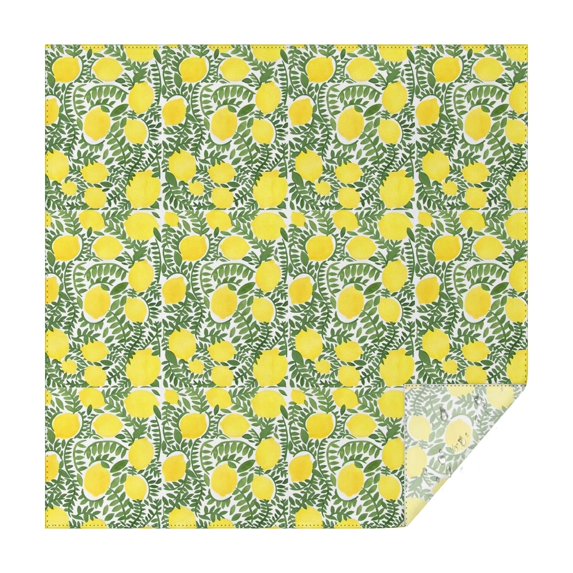 Yellow Lemon Fruit Leaves White Pattern Square Tablecloth,Waterproof Square Table Cover,Wipeable Spillproof Washable Table Cover for Home Kitchen Party Decor 42"X42"(107x107cm)