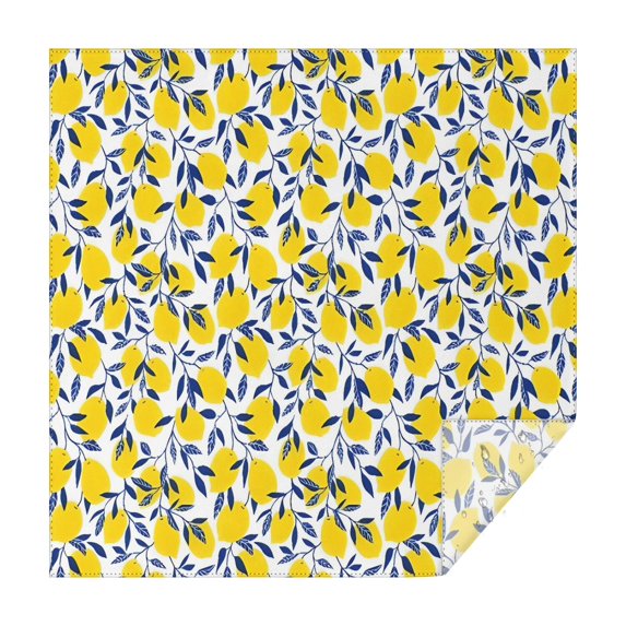 Yellow Lemon Fruit Leaves White Pattern Square Tablecloth,Waterproof Square Table Cover,Wipeable Spillproof Washable Table Cover for Home Kitchen Party Decor 60"x60"(152x152cm)