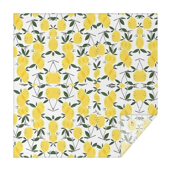 Yellow Lemon Fruit Leaves White Pattern Square Tablecloth,Waterproof Square Table Cover,Wipeable Spillproof Washable Table Cover for Home Kitchen Party Decor 52"x52"(132x132cm)