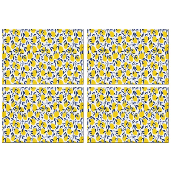 Yellow Lemon Fruit Leaves White Pattern Summer Placemats Table Placemats Set Of 4-Linen Kitchen Washable Placemats Table Mats 11.8"x17.7" Non-Slip Heat Resistant