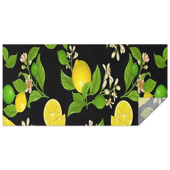 Yellow Lemon Fruit Limes Black Pattern Rectangle Tablecloth 60"x120",Waterproof Polyester Rectangle Table Cloth, Wipeable Spillproof Polyester Tablecloth for Dining, Camping, Indoor and Outdoor