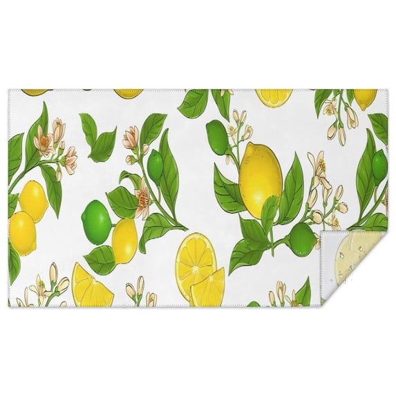 Yellow Lemon Fruit Limes White Pattern Rectangle Tablecloth 60"x102",Waterproof Polyester Rectangle Table Cloth, Wipeable Spillproof Polyester Tablecloth for Dining, Camping, Indoor and Outdoor