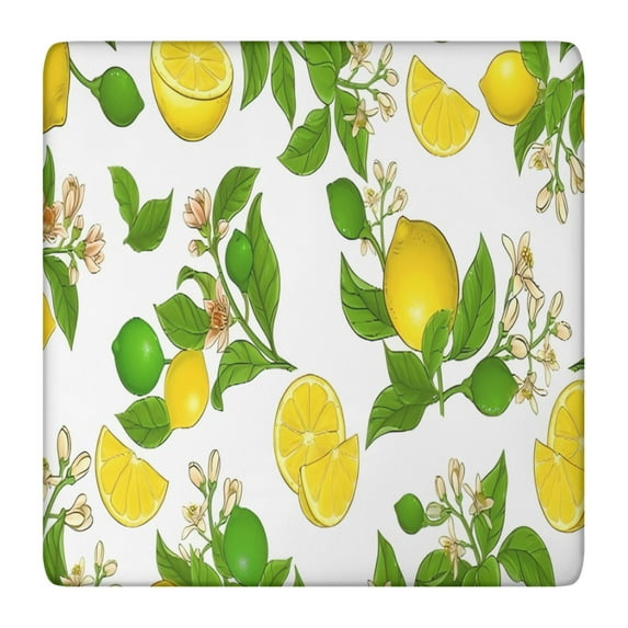 Yellow Lemon Fruit Limes White Pattern Square Fitted Tablecloth with Elastic Edge,Square Table Cover,Washable Elastic Table Cover for Home Kitchen Party Decor 36"x36"
