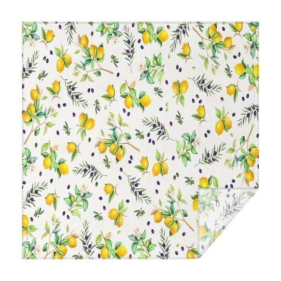 Yellow Lemon Fruit Olives White Pattern Square Tablecloth,Waterproof Square Table Cover,Wipeable Spillproof Washable Table Cover for Home Kitchen Party Decor 42"X42"(107x107cm)