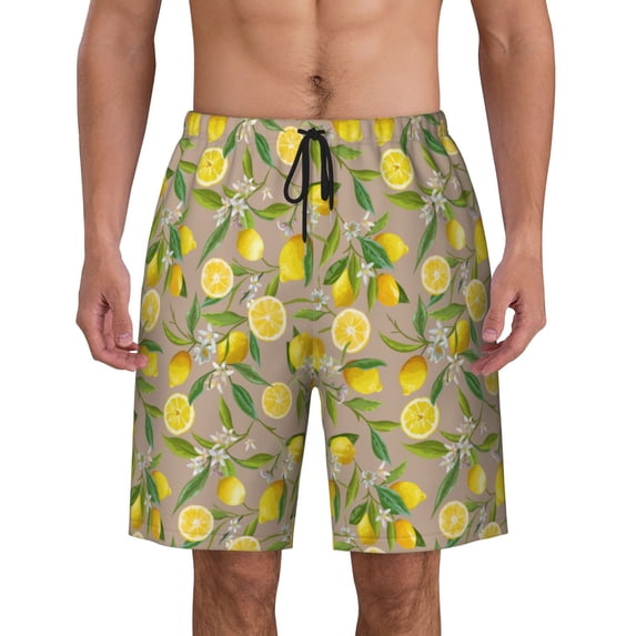 Yellow Lemon Fruit Pattern Men'S Beach Pants Quick Dry Short Swim Trunks With With Pockets And Mesh Lining Swimwear Beach Bathing Shorts X-Large