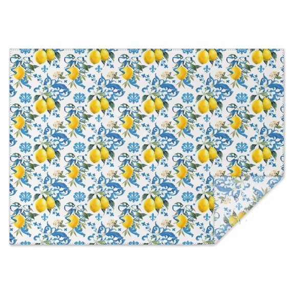 Yellow Lemon Fruit Patterns Blue White Pattern Rectangle Tablecloth 60"x84",Waterproof Polyester Rectangle Table Cloth, Wipeable Spillproof Polyester Tablecloth for Dining, Camping, Indoor and Outdoor