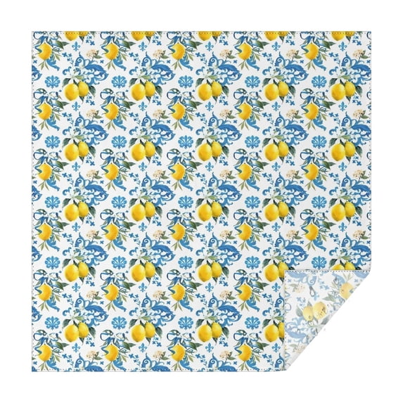 Yellow Lemon Fruit Patterns Blue White Pattern Square Tablecloth,Waterproof Square Table Cover,Wipeable Spillproof Washable Table Cover for Home Kitchen Party Decor 42"X42"(107x107cm)