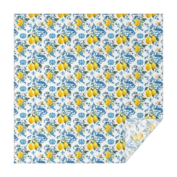 Yellow Lemon Fruit Patterns Blue White Pattern Square Tablecloth,Waterproof Square Table Cover,Wipeable Spillproof Washable Table Cover for Home Kitchen Party Decor 60"x60"(152x152cm)