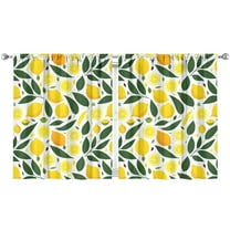 Yellow Lemon Fruit Print Kitchen Curtains - 2 Piece Set, Bright Summer Retro Style, Rod Pocket Panels