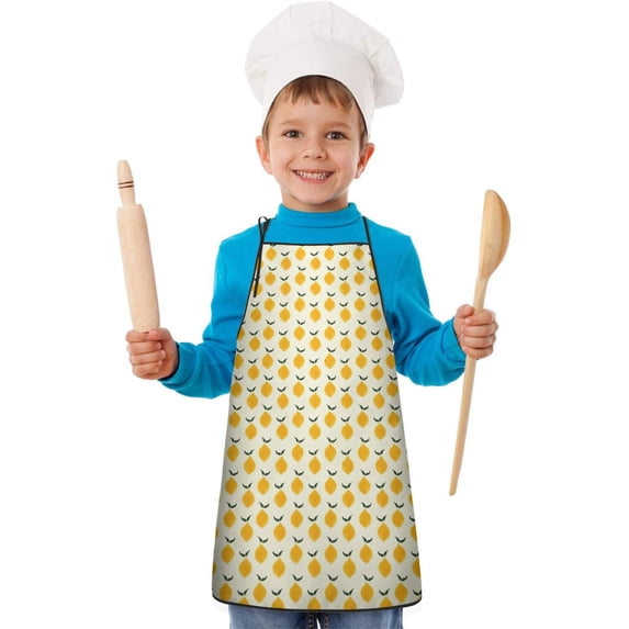 Yellow Lemon Fruit Repeat Beige Pattern Kids Aprons for Girls and Boys,Adjustable Neck Strap Toddler Aprons for Kids Cooking Baking