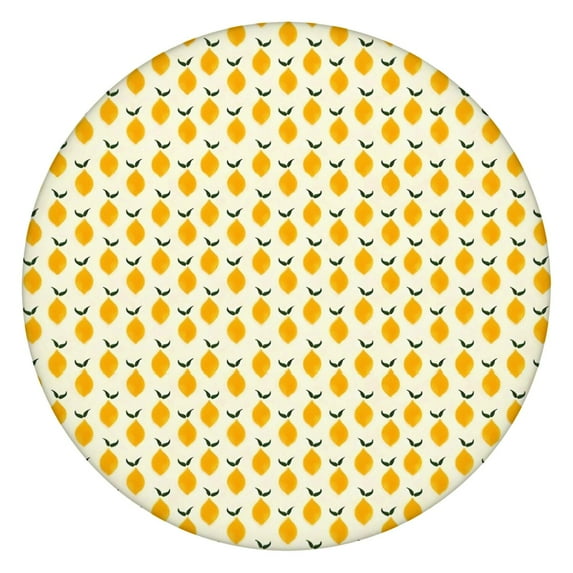 Yellow Lemon Fruit Repeat Beige Pattern Round Fitted Tablecloth with Elastic Edge,Dining Table Cover Waterproof,Outdoor Round Tablecloth for Camping,Dining,Indoor and Outdoor