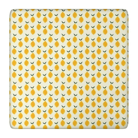 Yellow Lemon Fruit Repeat Beige Pattern Square Fitted Tablecloth with Elastic Edge,Square Table Cover,Washable Elastic Table Cover for Home Kitchen Party Decor 36"x36"