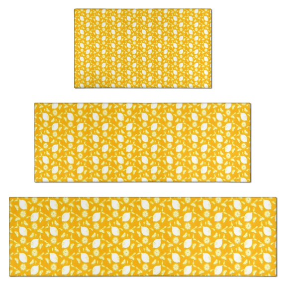 Yellow Lemon Fruit Shapes Orange Pattern Kitchen Rugs Sets Of 3,Kitchen Runner Rugs Non Skid Washable,Decorative Kitchen Floor Mats for Kitchen,Sink,Laundry,17"x30"+ 17"x47" + 17"x59"
