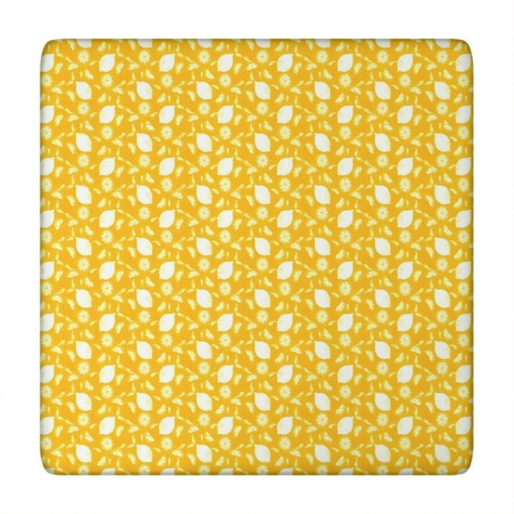 Yellow Lemon Fruit Shapes Orange Pattern Square Fitted Tablecloth with Elastic Edge,Square Table Cover,Washable Elastic Table Cover for Home Kitchen Party Decor 34"x34"