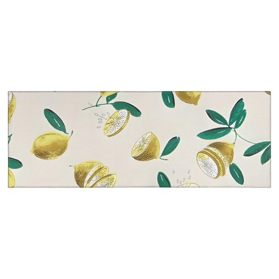 Yellow Lemon Fruit Slices Beige Pattern Kitchen Rug Mat,Kitchen Runner Rugs Non Skid Washable,Decorative Kitchen Floor Mats for Kitchen,Sink,Laundry,17"X47"