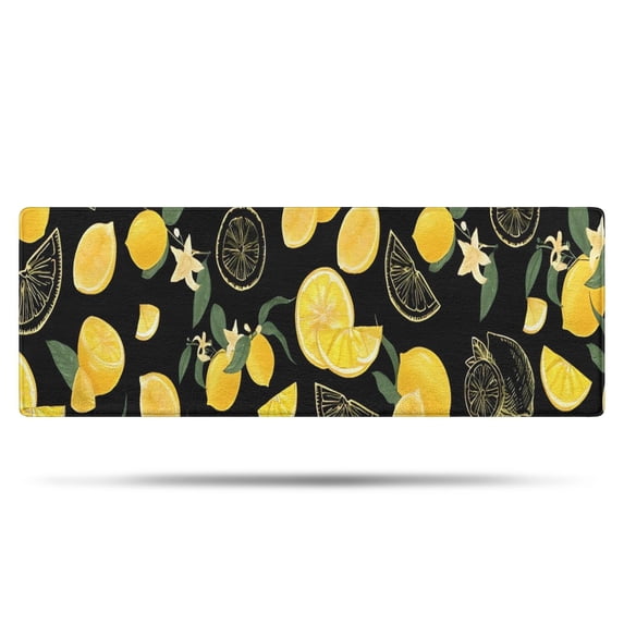 Yellow Lemon Fruit Slices Black Pattern Bathroom Rugs Mat,Non Slip Microfiber Bathroom Rug,Rubber Backing,Soft Bathroom Mats for Bathroom Floor,Tub and Shower,47x17in(120x43cm)