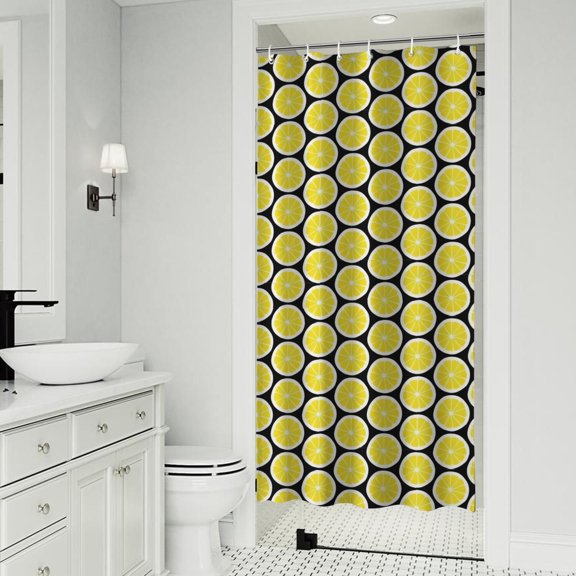 Yellow Lemon Fruit Slices Black Pattern Shower Curtain 36"x72" ,Bathroom Decorative Shower Curtains Set with 12 Hooks,Modern Waterproof Washable Shower Curtain