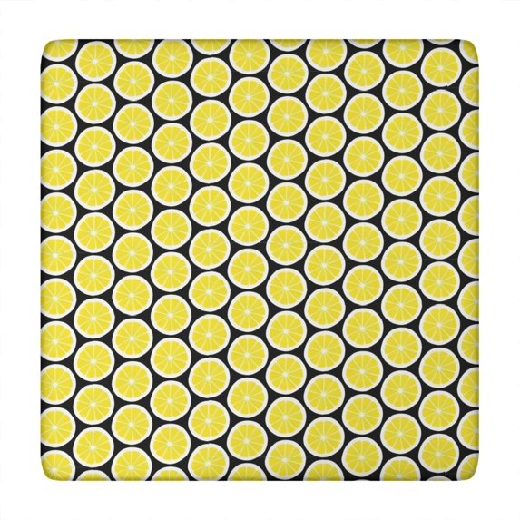Yellow Lemon Fruit Slices Black Pattern Square Fitted Tablecloth with Elastic Edge,Square Table Cover,Washable Elastic Table Cover for Home Kitchen Party Decor 34"x34"