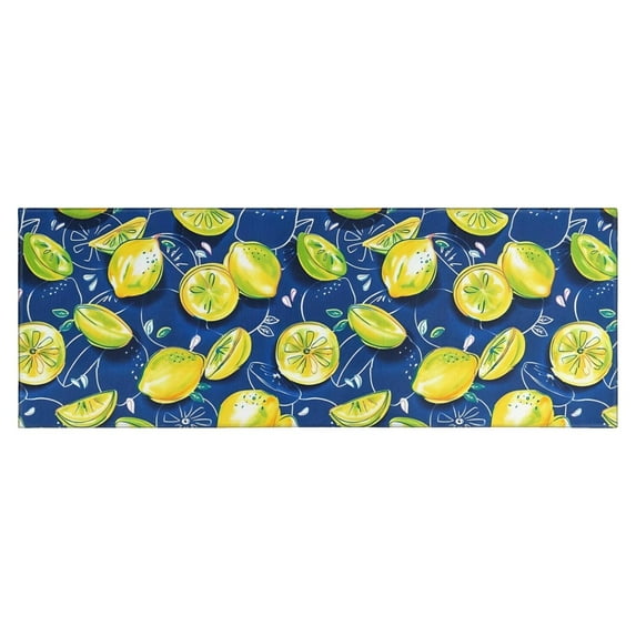 Yellow Lemon Fruit Slices Blue Pattern Kitchen Rug Mat,Kitchen Runner Rugs Non Skid Washable,Decorative Kitchen Floor Mats for Kitchen,Sink,Laundry,17"X47"