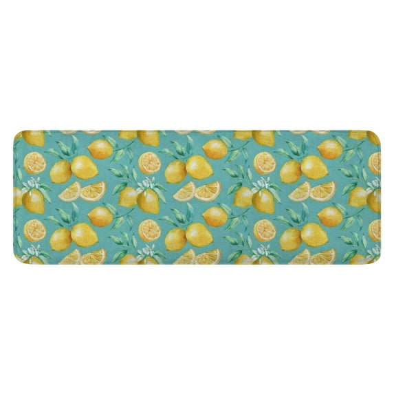 Yellow Lemon Fruit Slices Blue Pattern Kitchen Rug Mat,Kitchen Runner Rugs Non Skid Washable,Decorative Kitchen Floor Mats for Kitchen,Sink,Laundry,17"x47.2"