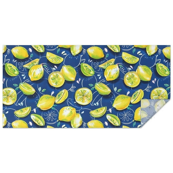 Yellow Lemon Fruit Slices Blue Pattern Rectangle Tablecloth 60"x120",Waterproof Polyester Rectangle Table Cloth, Wipeable Spillproof Polyester Tablecloth for Dining, Camping, Indoor and Outdoor