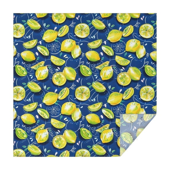 Yellow Lemon Fruit Slices Blue Pattern Square Tablecloth,Waterproof Square Table Cover,Wipeable Spillproof Washable Table Cover for Home Kitchen Party Decor 60"x60"(152x152cm)