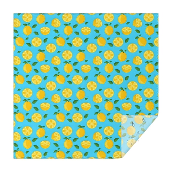 Yellow Lemon Fruit Slices Blue Pattern Square Tablecloth,Waterproof Square Table Cover,Wipeable Spillproof Washable Table Cover for Home Kitchen Party Decor 42"X42"(107x107cm)