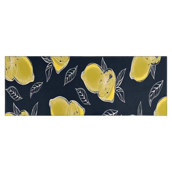 Yellow Lemon Fruit Slices DarkBlue Pattern Kitchen Rug Mat,Kitchen Runner Rugs Non Skid Washable,Decorative Kitchen Floor Mats for Kitchen,Sink,Laundry,17"X47"