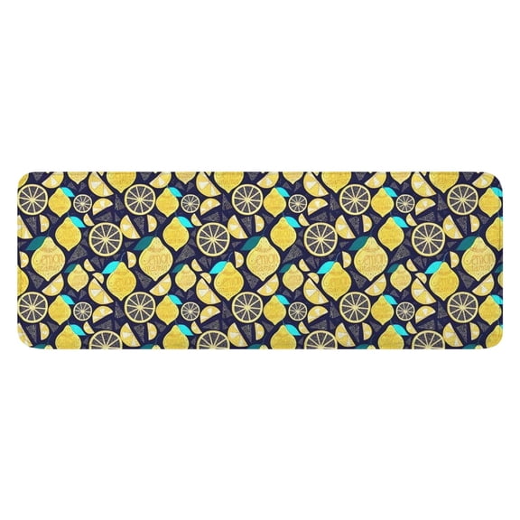 Yellow Lemon Fruit Slices DarkBlue Pattern Kitchen Rug Mat,Kitchen Runner Rugs Non Skid Washable,Decorative Kitchen Floor Mats for Kitchen,Sink,Laundry,17"x47.2"