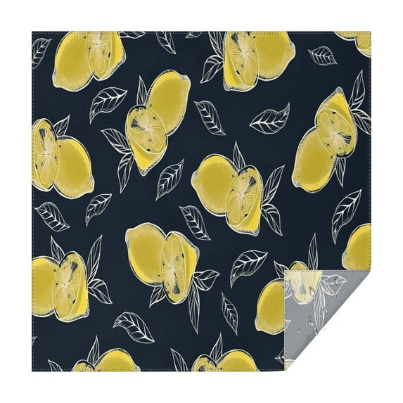 Yellow Lemon Fruit Slices DarkBlue Pattern Square Tablecloth,Waterproof Square Table Cover,Wipeable Spillproof Washable Table Cover for Home Kitchen Party Decor 52"x52"(132x132cm)