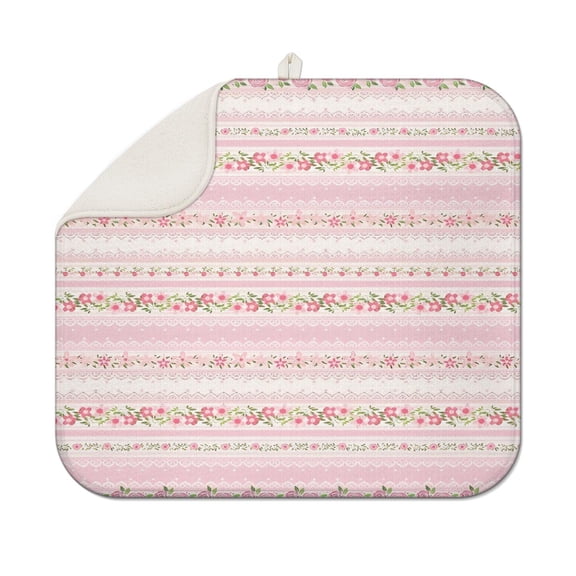 Pink Floral and Lace Pattern Dish Drying Mat for Kitchen 1 Pack, Ultra Absorbent Microfiber Dishes Drainer Mats,16"x18"