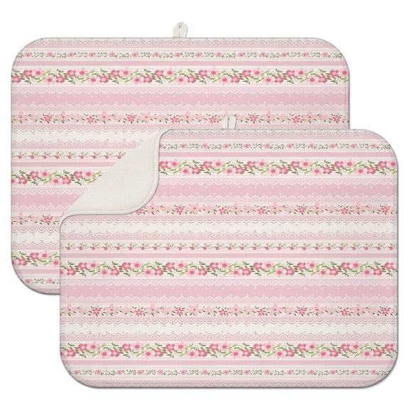 Pink Floral and Lace Pattern Dish Drying Mat for Kitchen 1 Pack, Ultra Absorbent Microfiber Dishes Drainer Mats,18"x24"