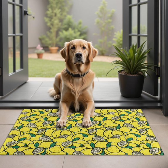 Yellow Lemon Fruit Slices Door Rugs,Washable Non Slip Door Mats Indoor,Decorative Door Mats,Entry Mat Indoor for Entrance,Bedroom,Kitchen,Bathroom,20"x32"