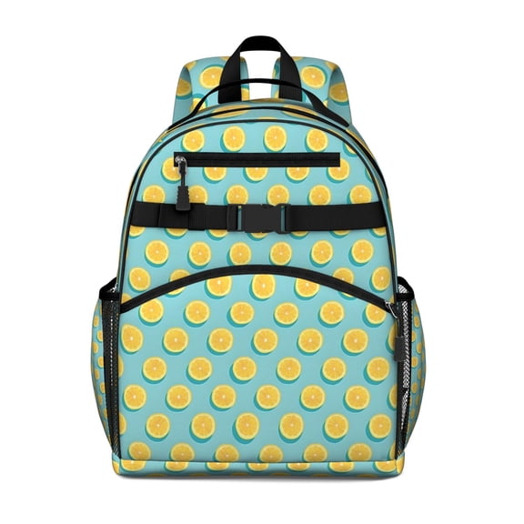 Yellow Lemon Fruit Slices LightBlue Pattern Backpack for School,Cute School Bag,Schoolbag with Adjustable Shoulder Straps & Padded Back,15.25"x11.5"x5.25"