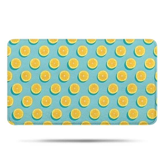Yellow Lemon Fruit Slices LightBlue Pattern Bathroom Rugs Mat,Non Slip Microfiber Bathroom Rug,Rubber Backing,Soft Bathroom Mats for Bathroom Floor,Tub and Shower,17x30in(43x75cm)